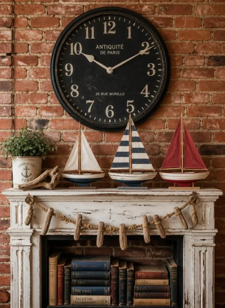 Antique Clock Sailboat Vignette
