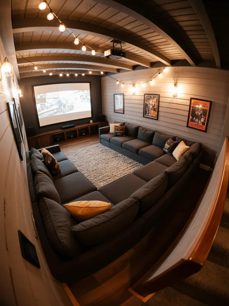 Basement Movie Loft with Rustic Accents