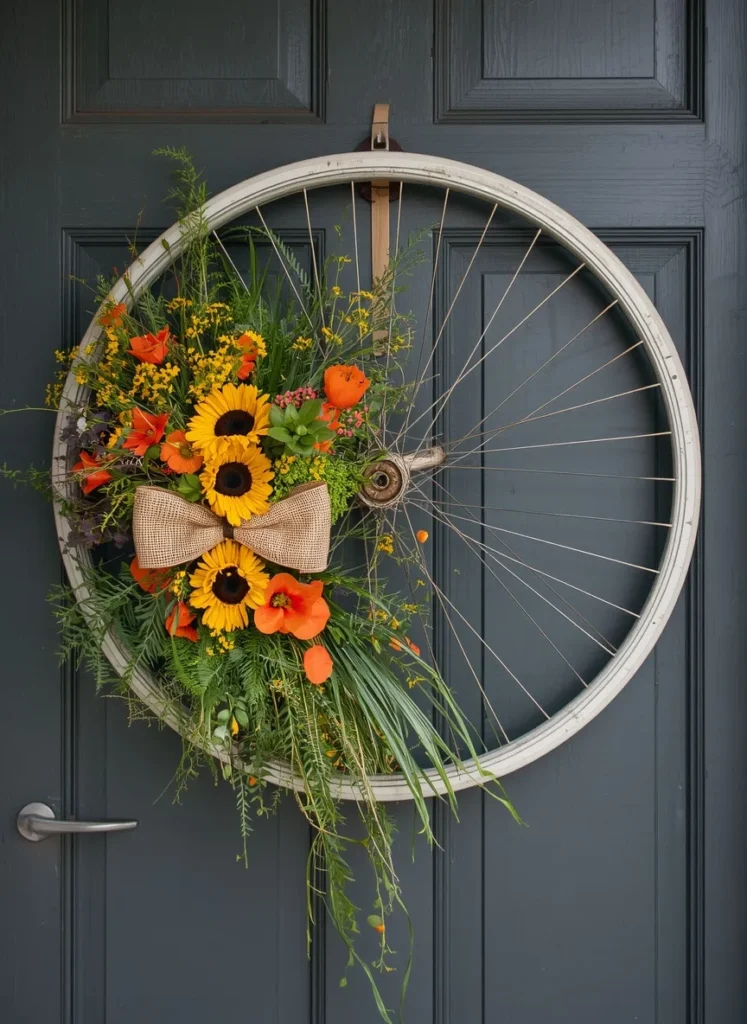 Bicycle Wheel Sunflower Wreath