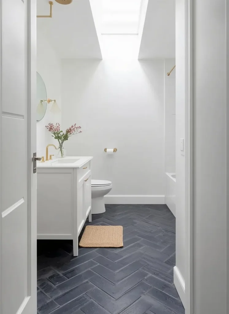 Blue Herringbone Tile Floor