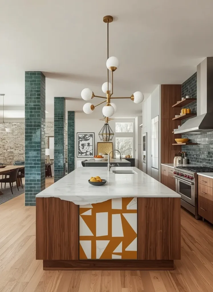 Blue Tile Walnut Island Kitchen