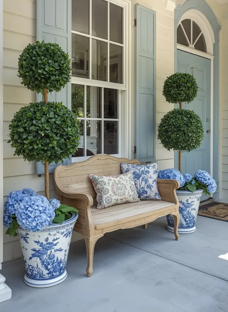 Blue Willow Topiary Bench