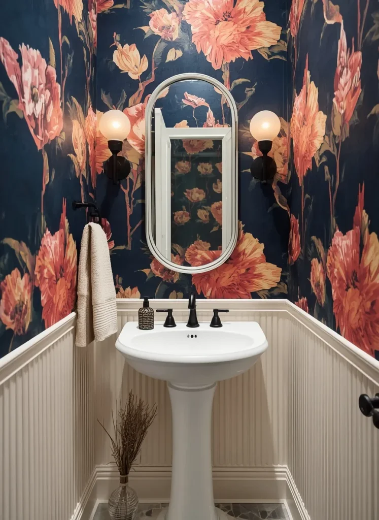 Bold Floral Oval Mirror
