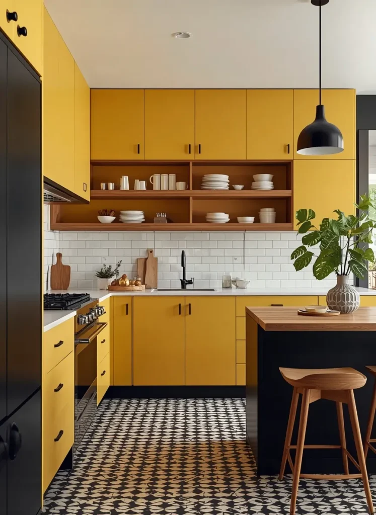 Bold Yellow Black Kitchen