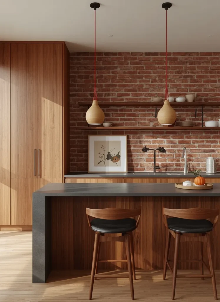 Brick Wall Walnut Kitchen