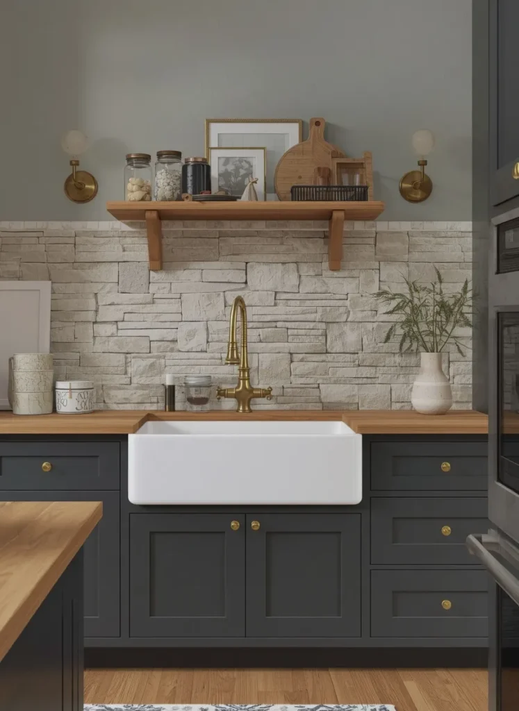 Charcoal Stone Cottagecore Kitchen