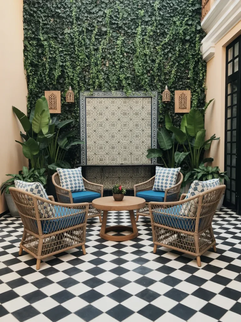Checkered Tile Patio Nook