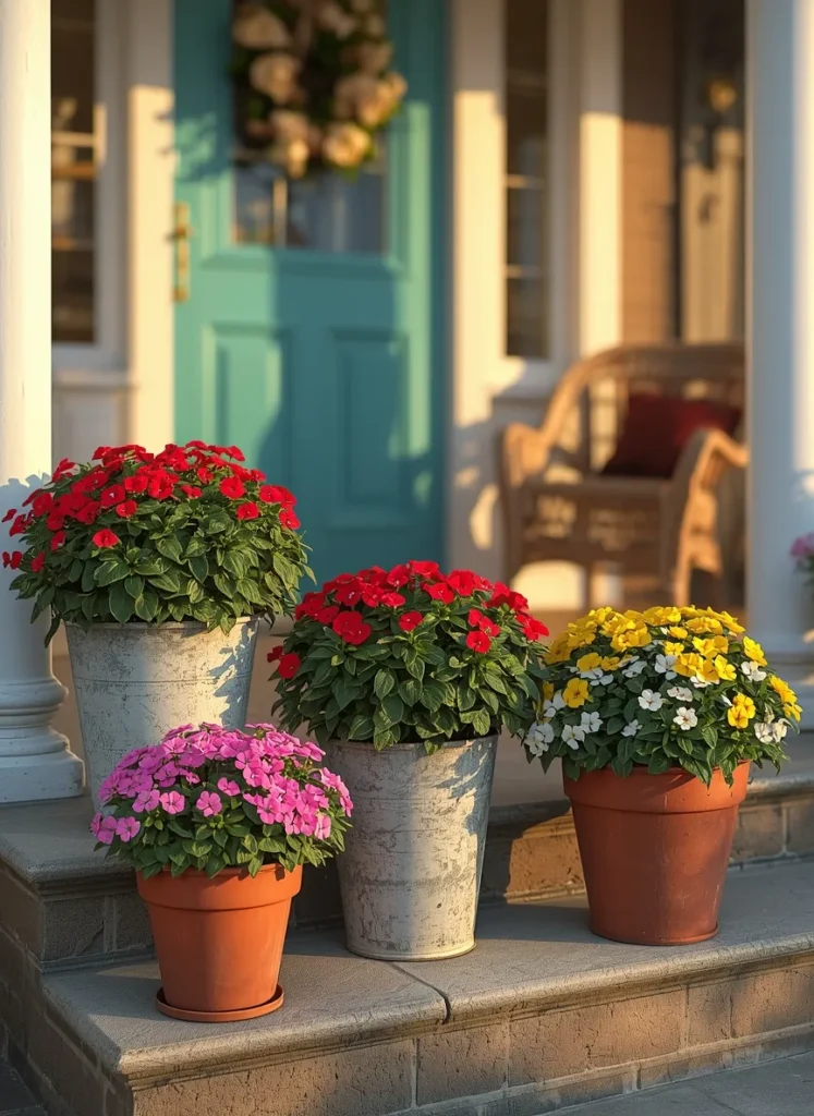 Colorful Potted Porch Steps