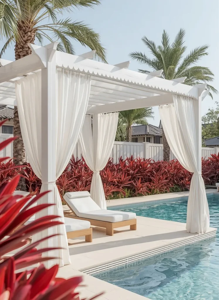  Elegant Poolside Curtain Pergola