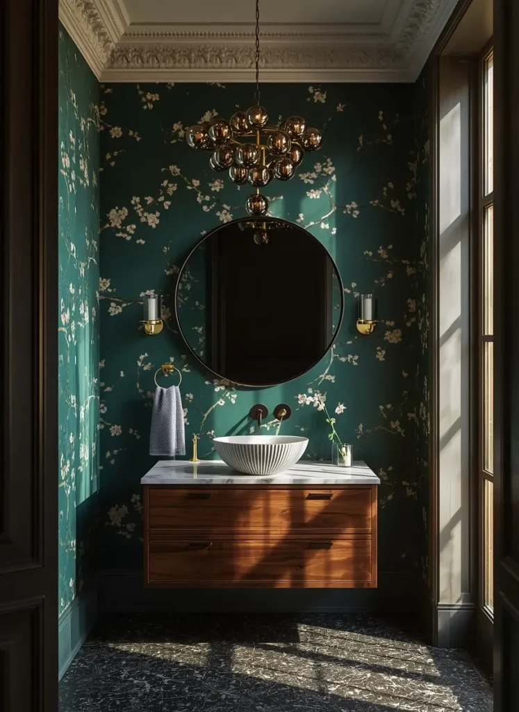 Sculptural Chandelier Emerald Wallpaper