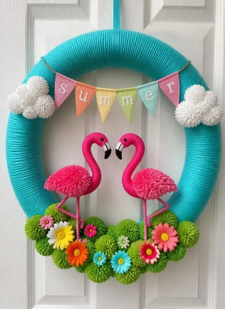 Flamingo Yarn Summer Wreath