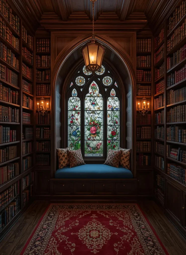 Gothic Stained Glass Library Window Seat