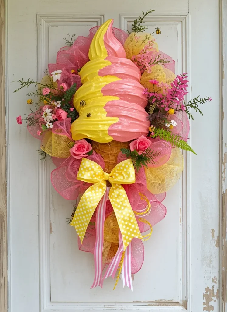 Ice Cream Cone Bee Wreath