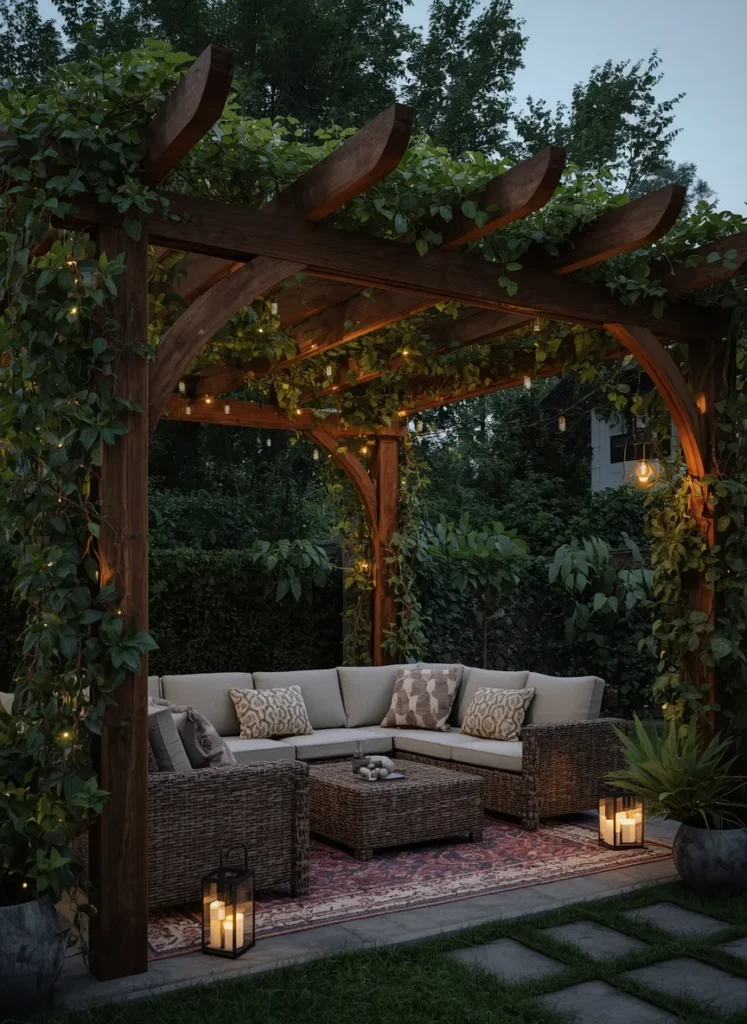  Lush Vine-Covered Lounge Pergola
