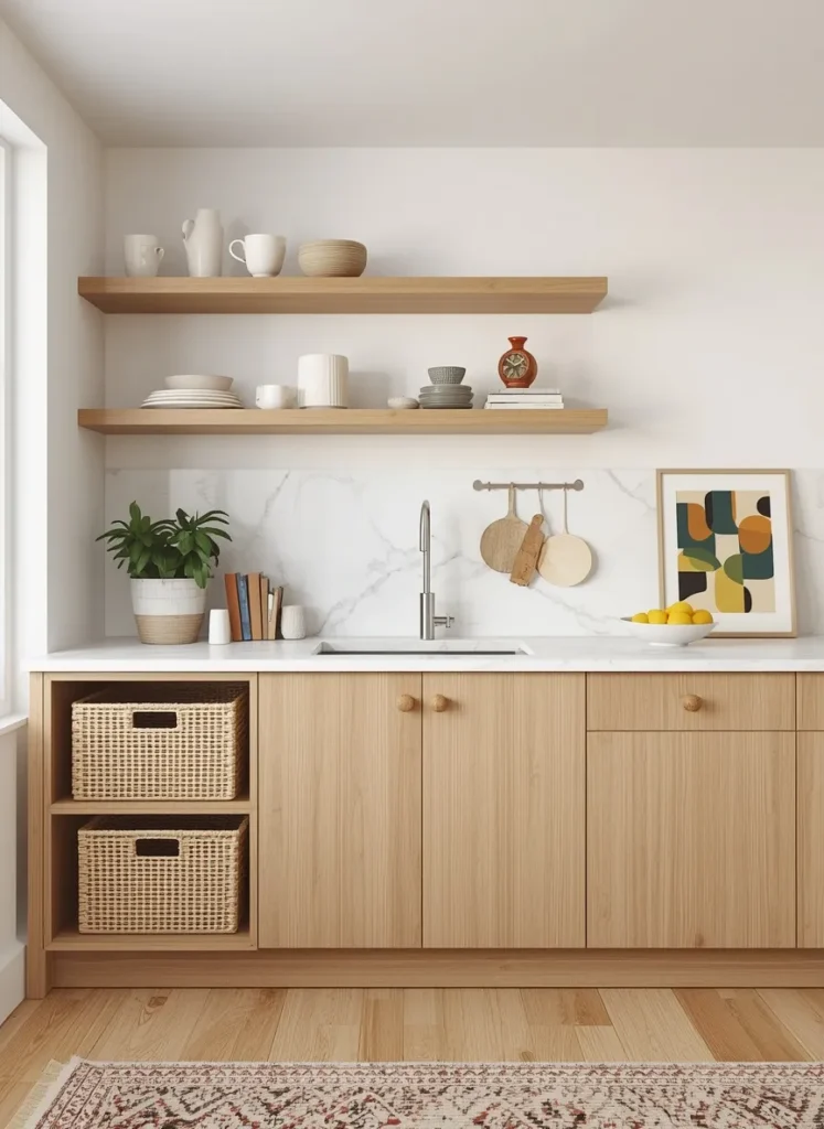 Marble Backsplash Open Shelves