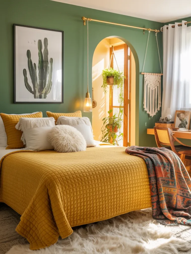 Mustard Velvet Boho Bedroom