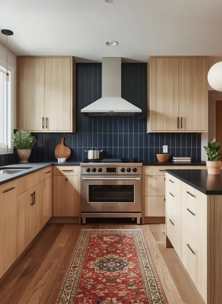 Navy Tile Oak Cabinetry