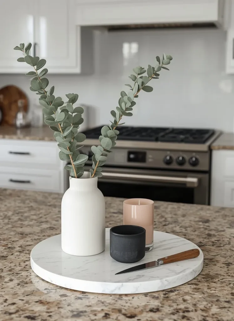 Neutral Greenery Island Decor