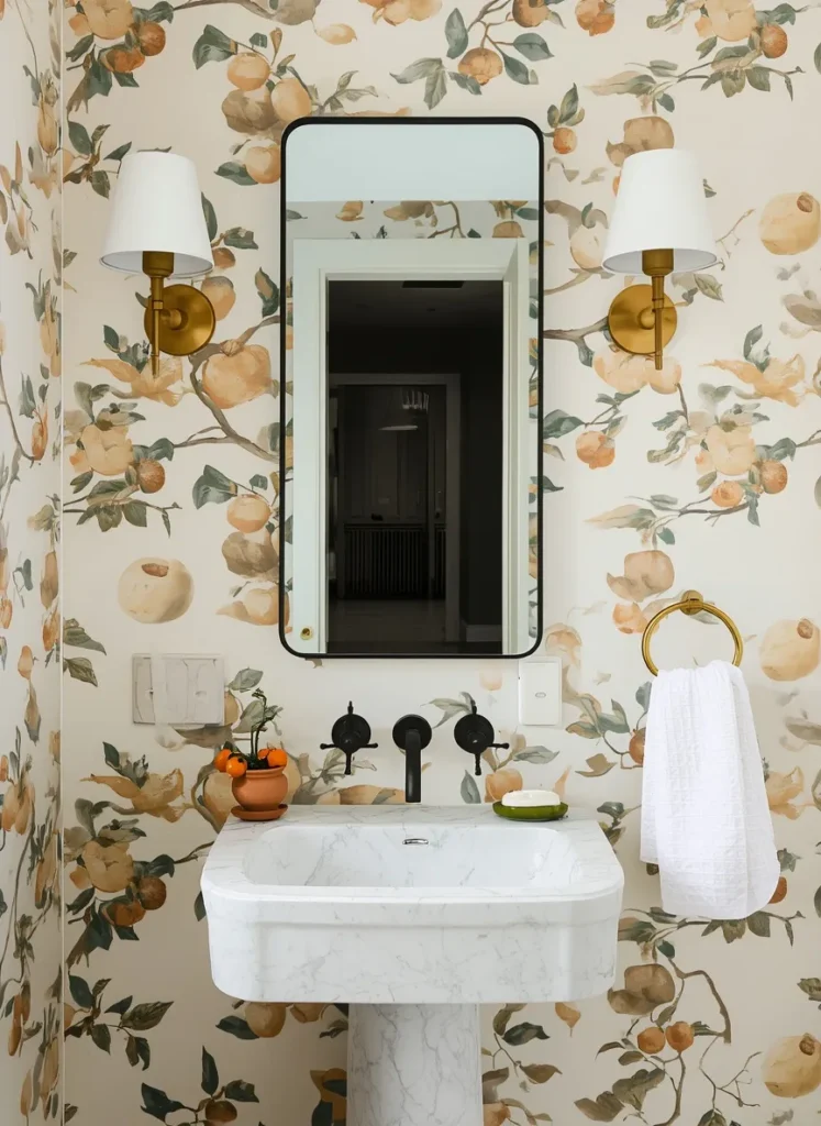 Persimmon Branch Wallpaper Powder Room