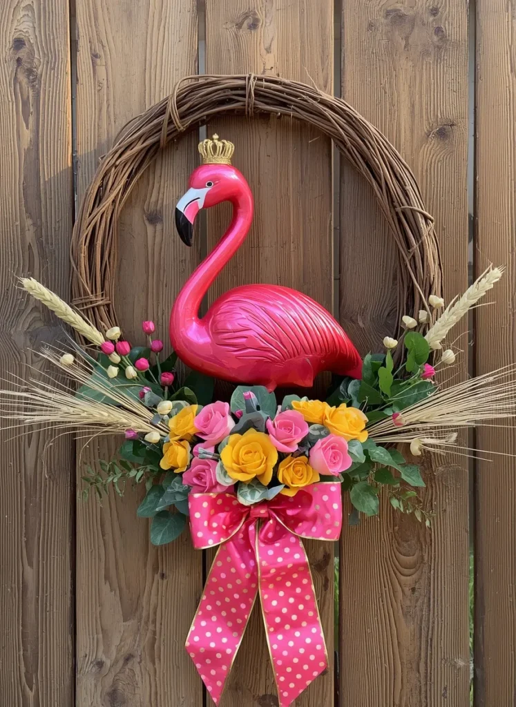 Pink Flamingo Summer Wreath