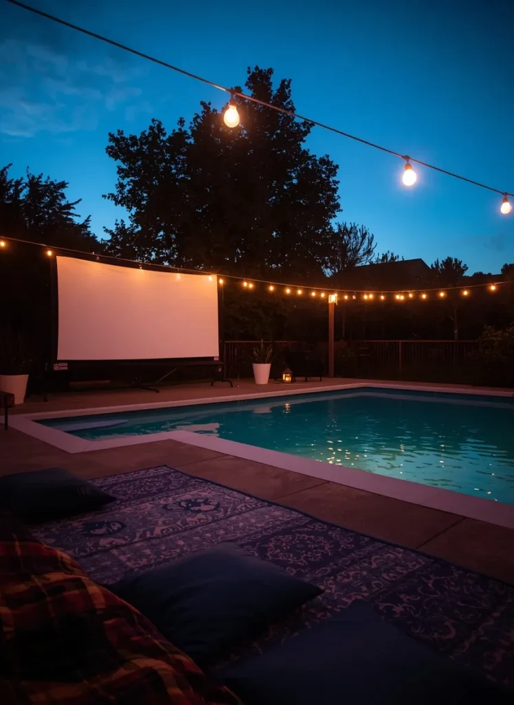 Poolside Movie Screen Setup