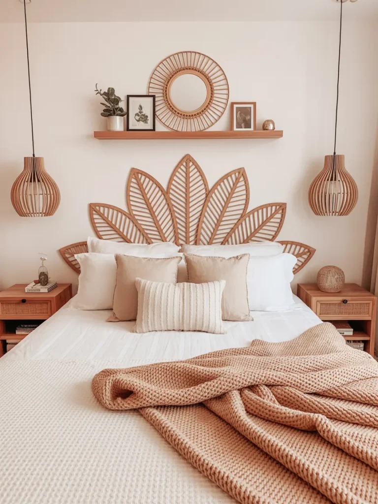 Rattan Sunburst Headboard Bedroom