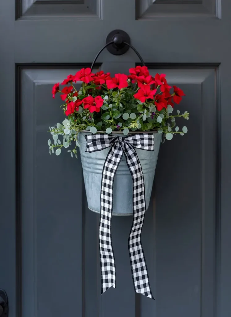 Red Geranium Bucket Wreath