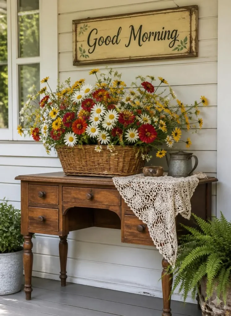 Rustic Wildflower Basket Display