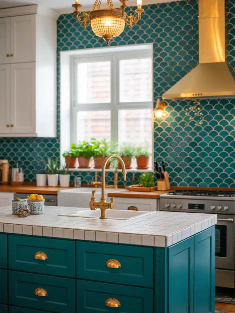 Teal Moroccan Tile Kitchen