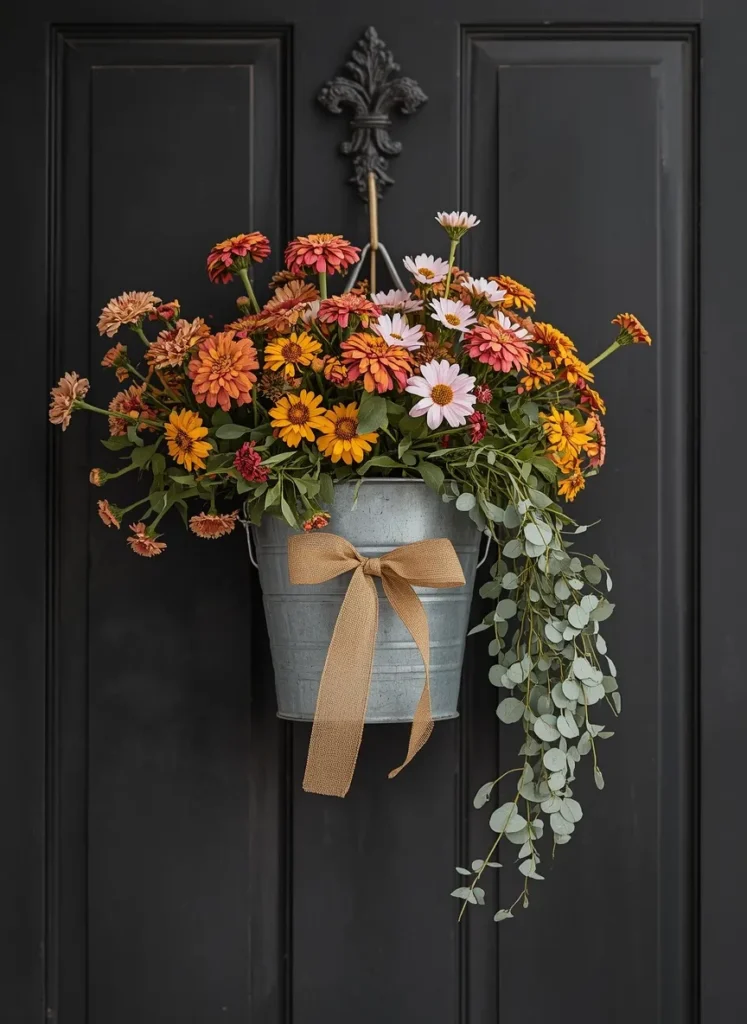 Tin Bucket Floral Wreath