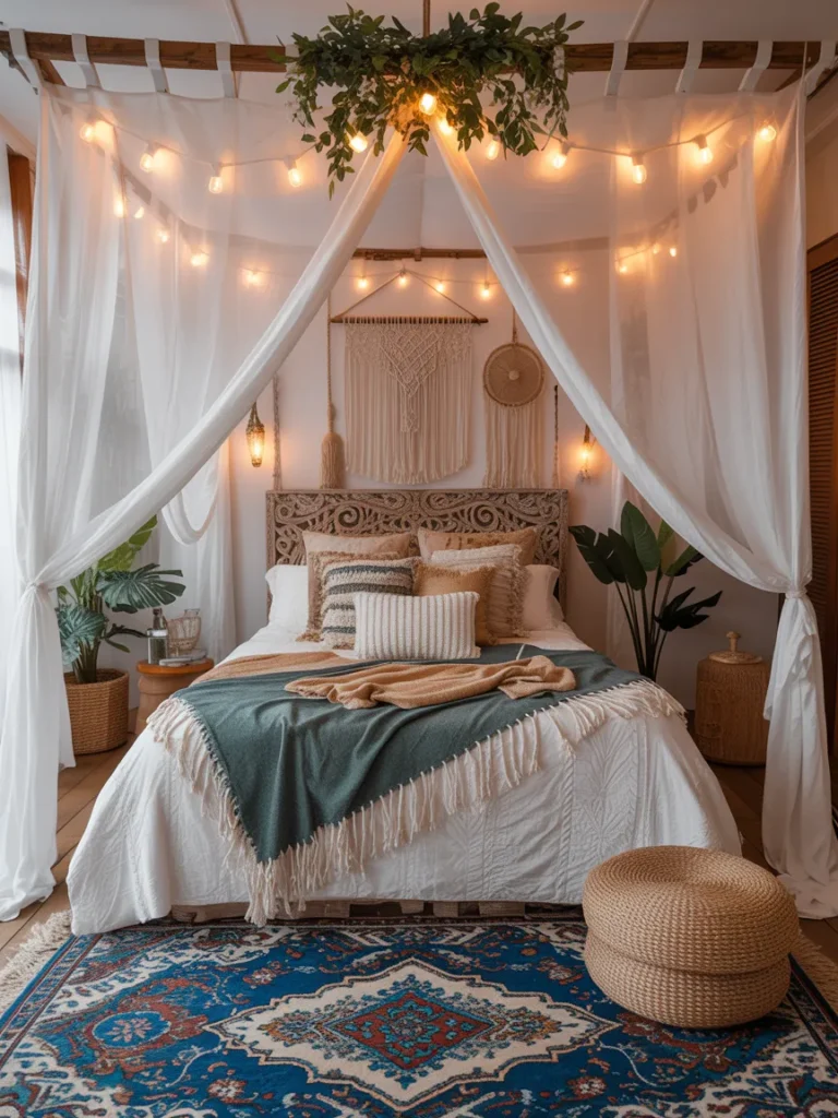Turquoise Bohemian Canopy Bedroom