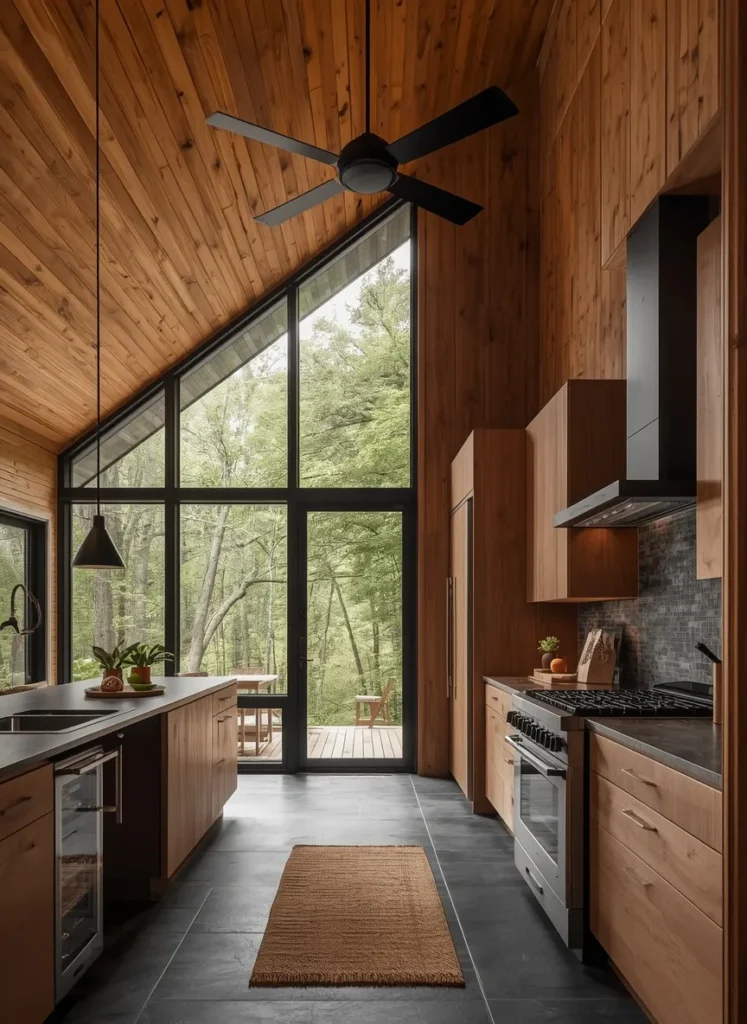 Vaulted Wood Ceiling Kitchen