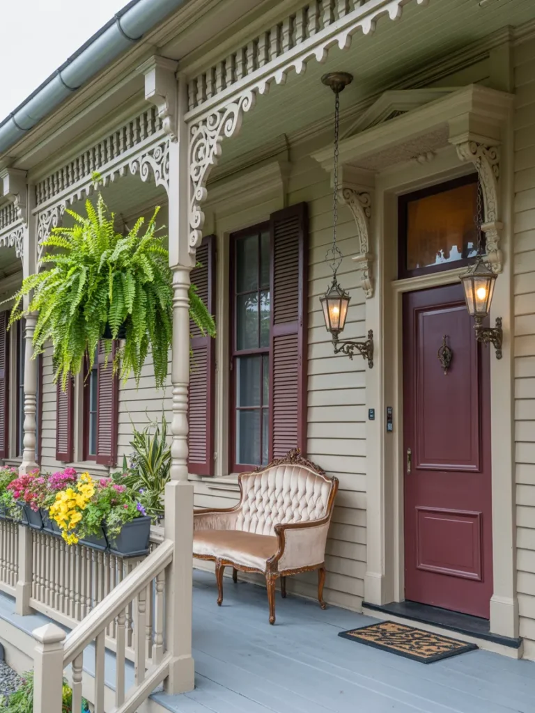 Victorian Burgundy Shutters Porch