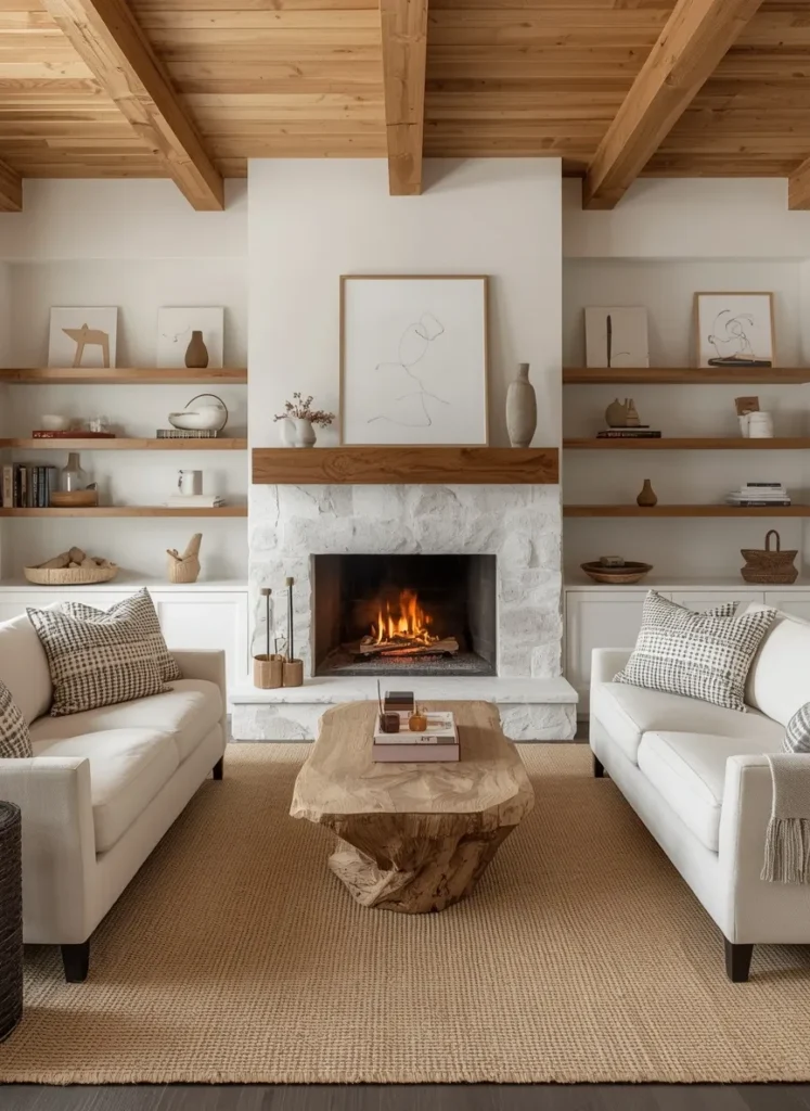 Whitewashed Stone Fireplace Lounge