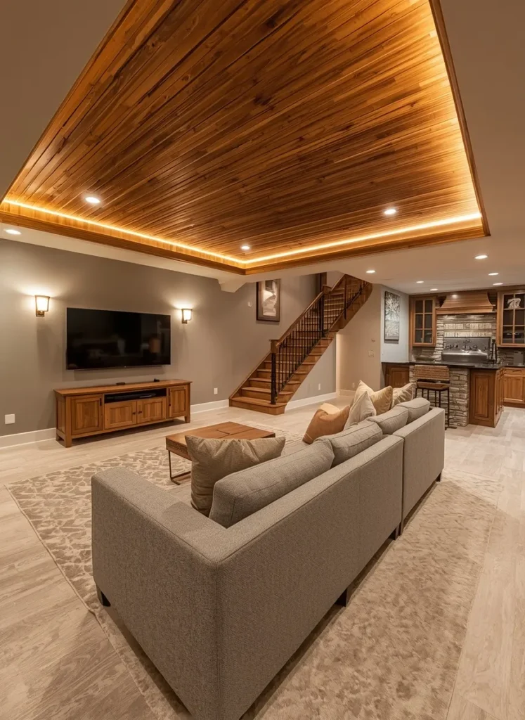 Wood Slat Ceiling Lounge