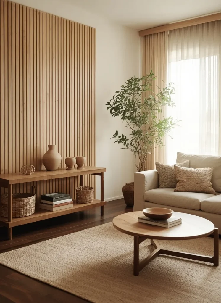 Wood Slat Wall Sofa Corner