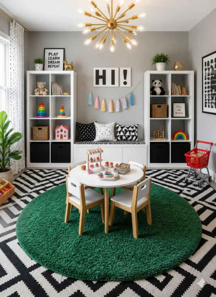 Black White Rug Playroom