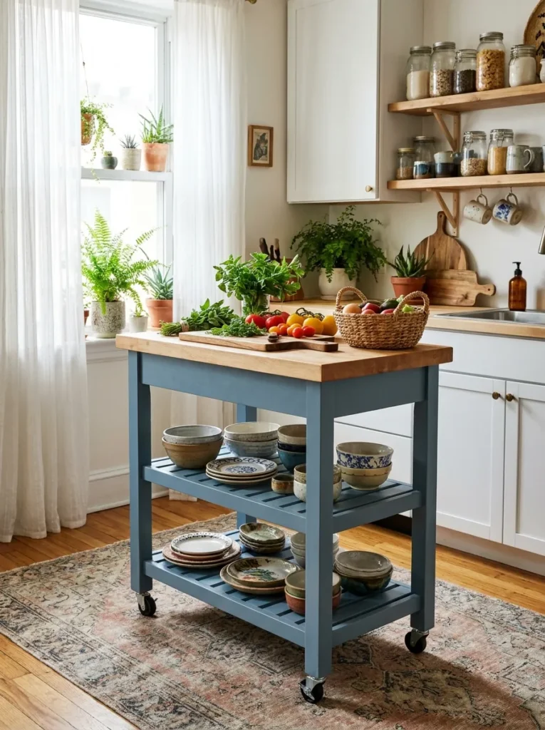 Boho Rolling Kitchen Island