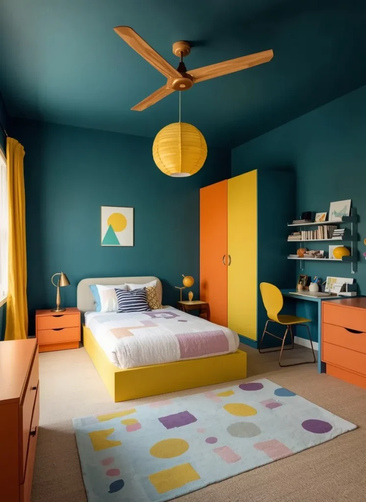 Bold Colorful Teal Bedroom