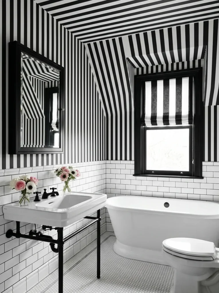 Classic Black White Stripe Bathroom