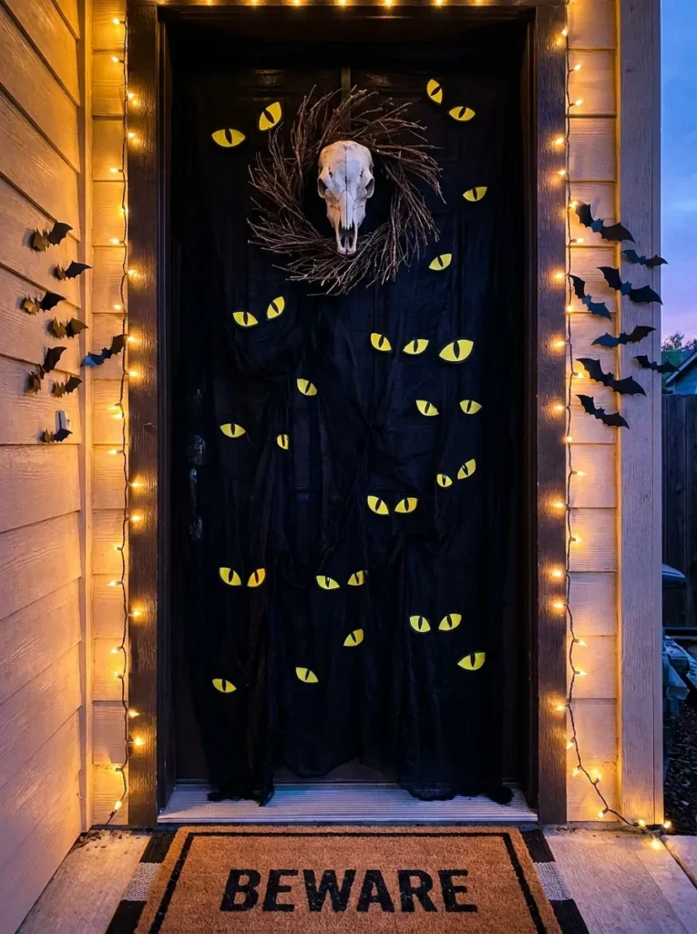 Glowing Yellow Eyes Beware Door