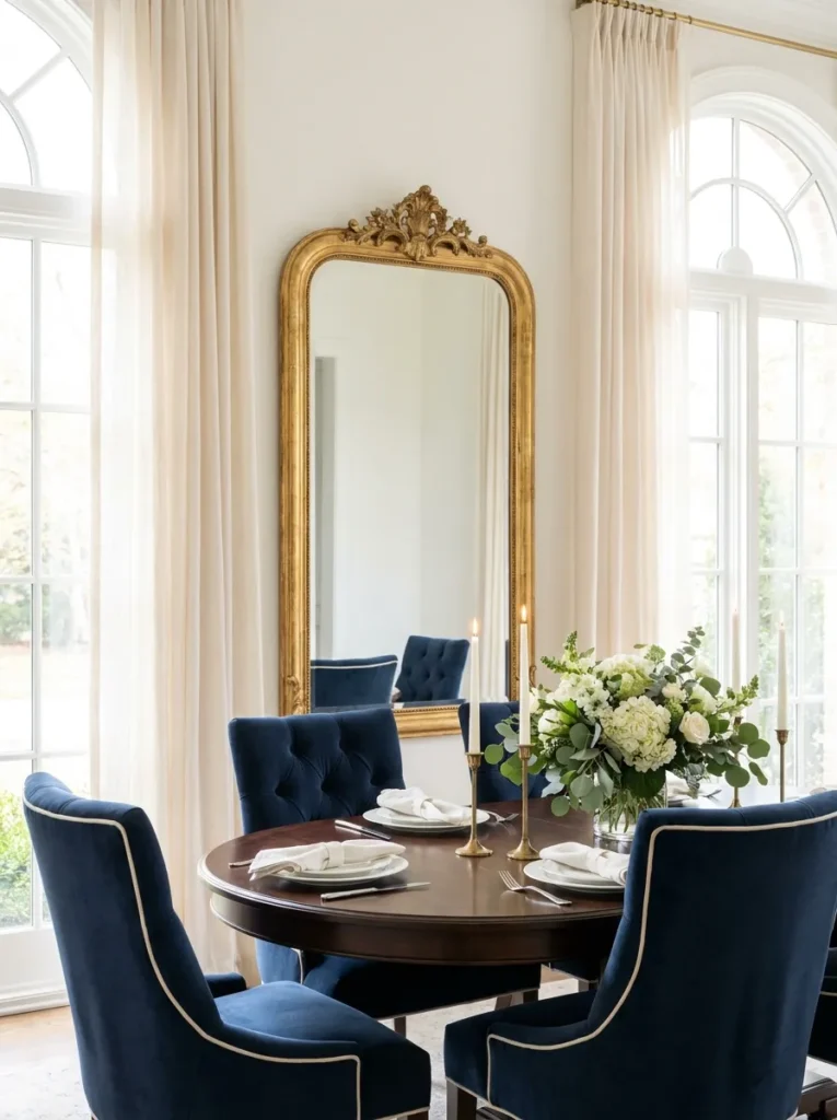 Navy Velvet Arched Mirror Dining