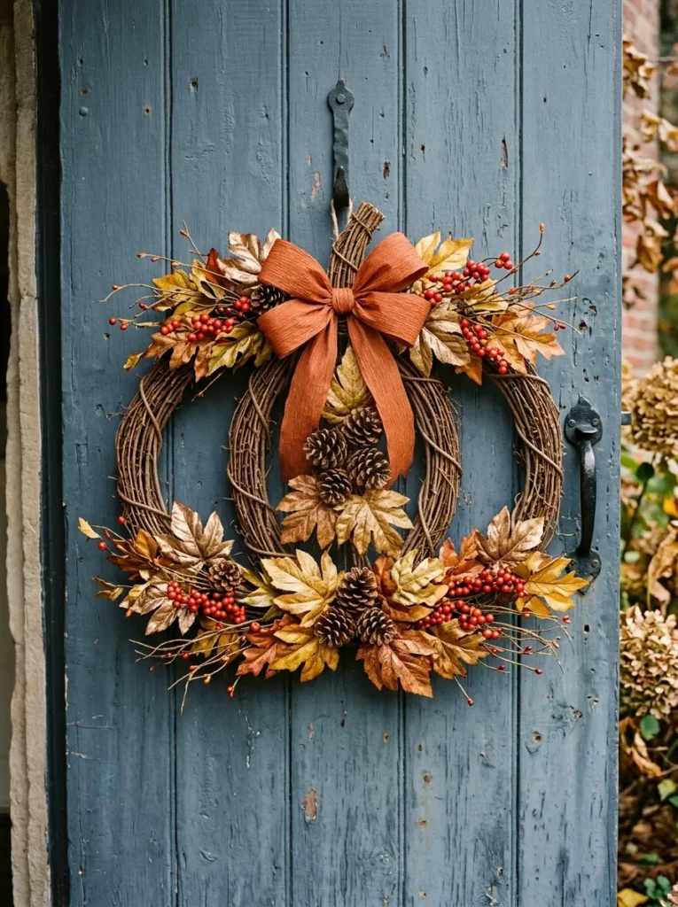 Pumpkin Shaped Leaf Wreath