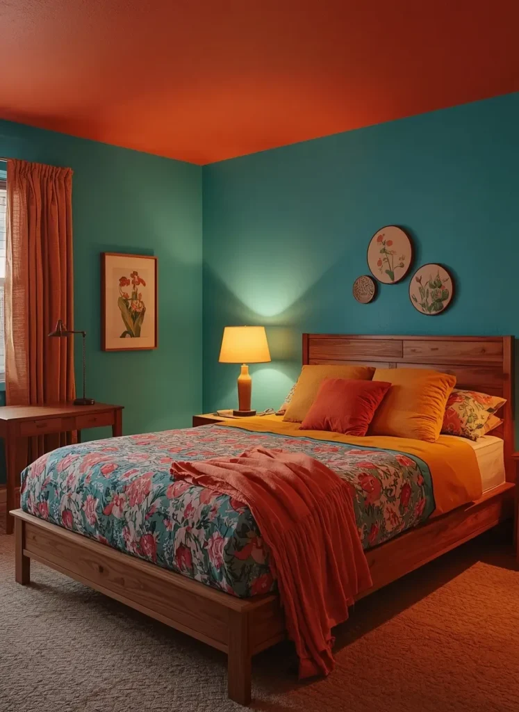 Retro Teal Orange Bedroom