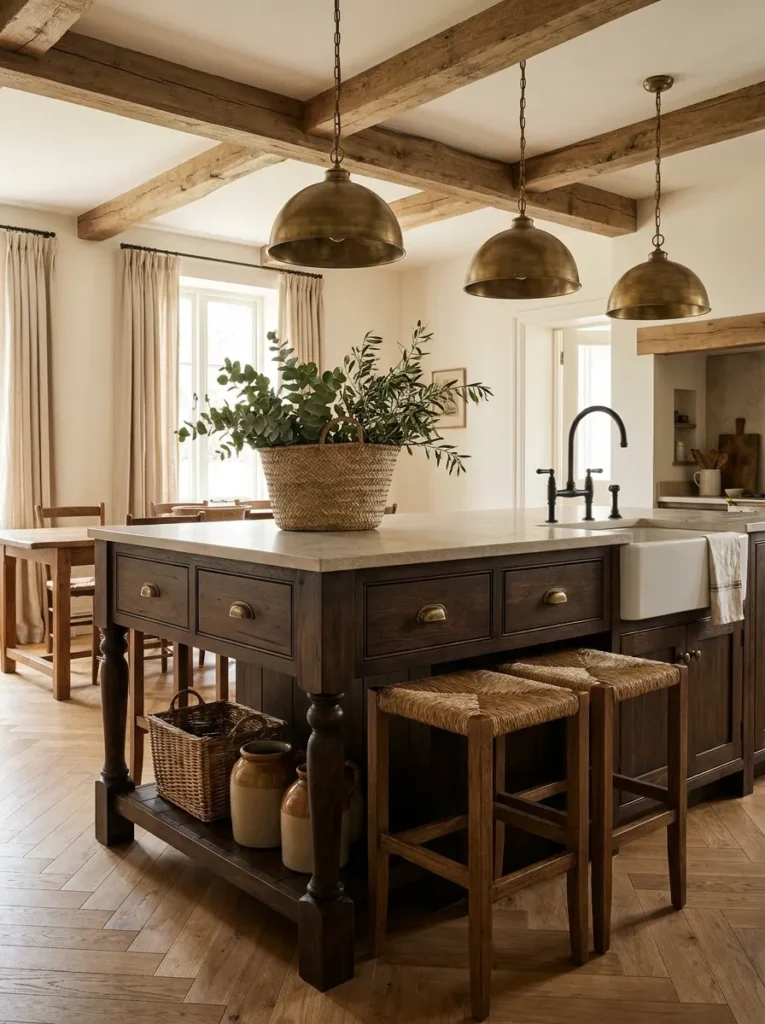 Rustic Beam Kitchen Island