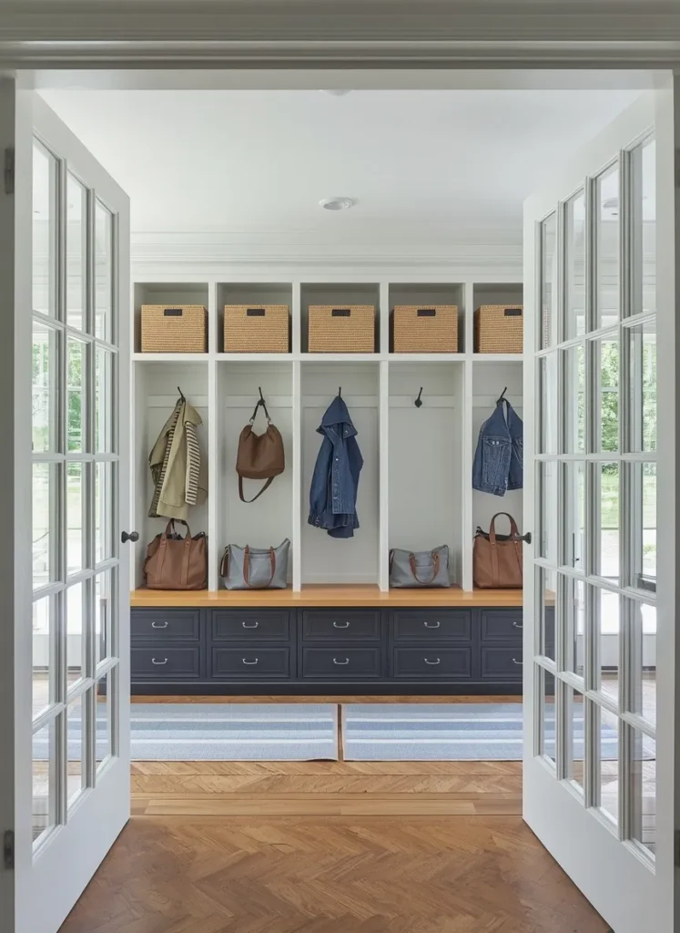 Symmetrical French Door Mudroom