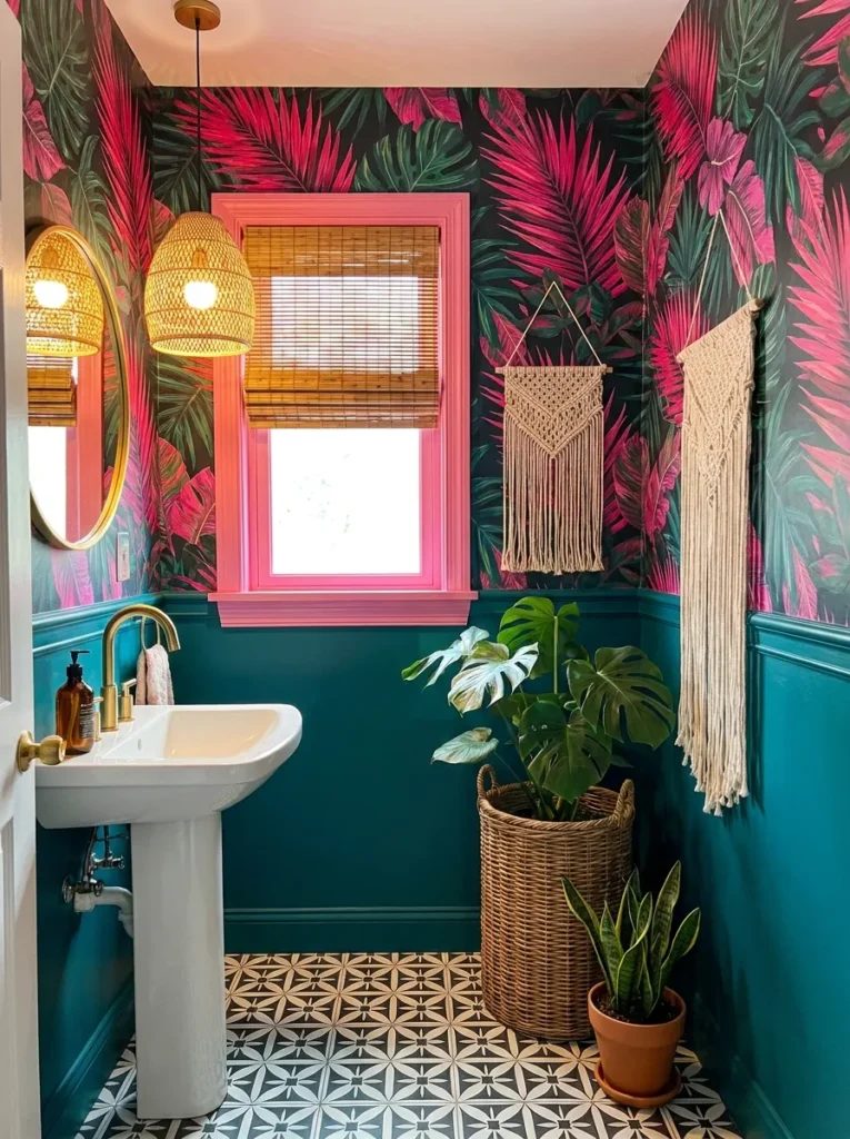 Tropical Pink Jungle Powder Room
