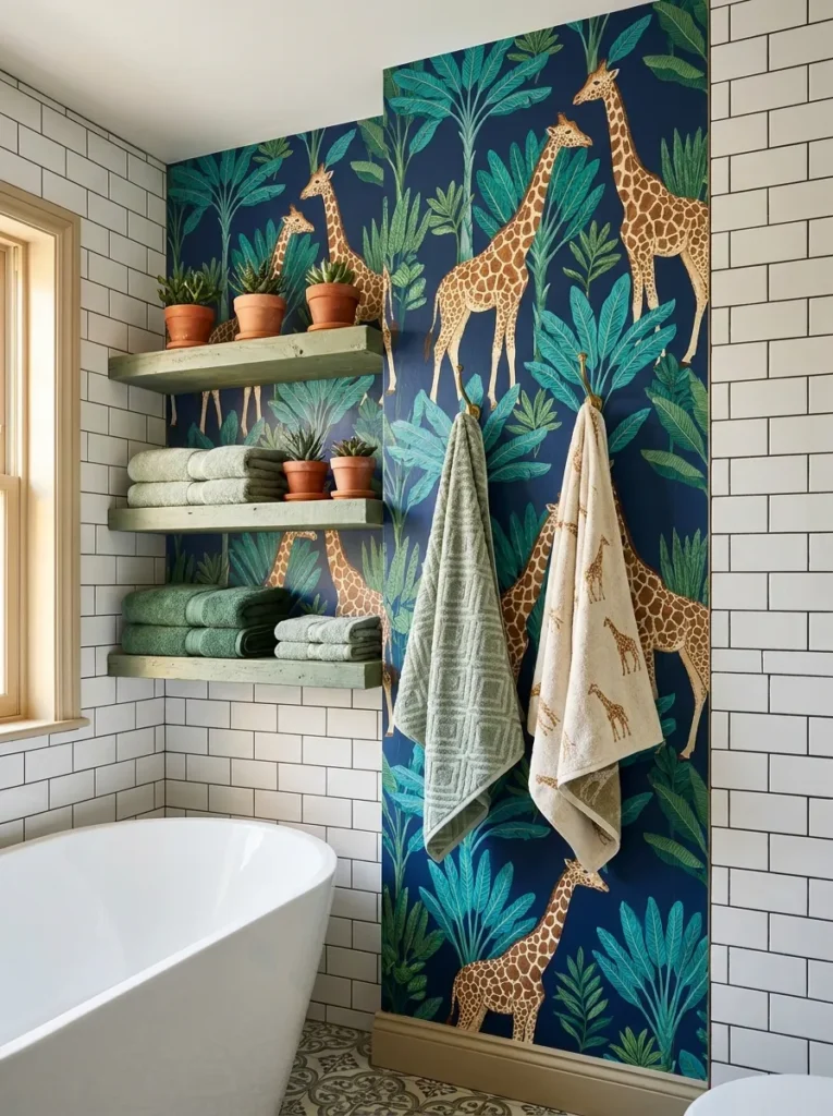 Whimsical Giraffe Jungle Wallpaper